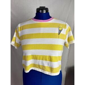 yellow white stripe crop tee ice cream patch graphic xl retro playful summer top